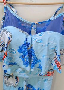 Blue Patterned One Piece Swimsuit