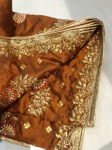 Embroidered Brown Saree