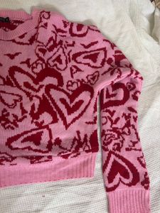 Pink Heart Pattern Sweater