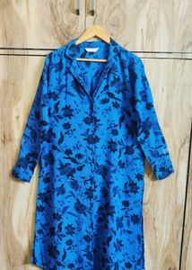 Blue Printed Long Shirt Size-36