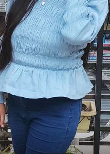 Light Blue Smocked Blouse