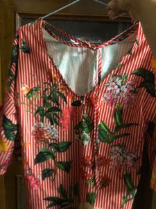 Red Floral Top With Deep Back