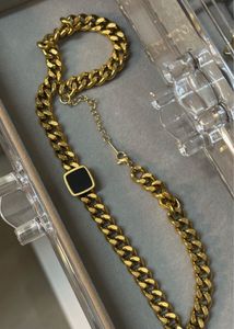 Gold black stone chunky Chain Necklace
