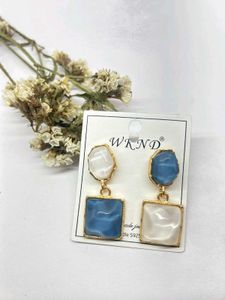 Blue & White Geometric Drop Earrings