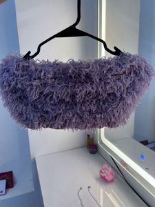 Lilac Faux Fur Beaded Shoulder Bag