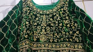 Velvet Bottle Green Color Gown