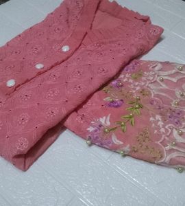 😍Cute Pink Designer Georgette Kurti With Lining