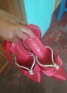 Red Satin Rhinestone Heels
