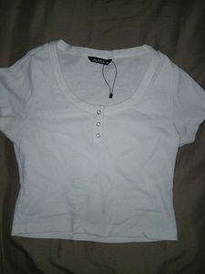 White Ribbed Button-Up Top
