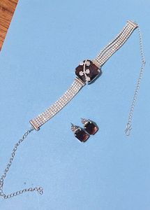 Sparkling Choker &amp; Earring Set with Amber Tones