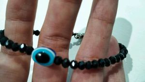 Black Beaded Bracelet with Blue Accent