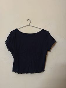 Cropped, Button Down, Scoop Neck Black Tee