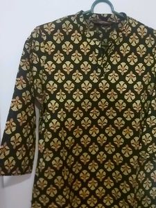 Black Printed Cotton Kurta