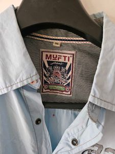 Sky Blue Mufti Shirt Styled With Patches