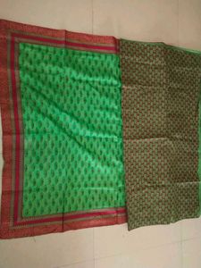 Green Silk Saree with Red Border