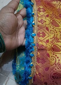 Teal &amp; Pink Paisley Pattern Saree