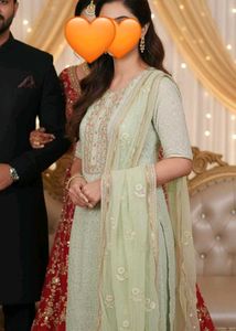 💚 Pastel Green Embroidered Kurti Set with Dupatta