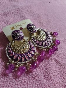 Vibrant Purple &amp; Silver Jhumka Earrings