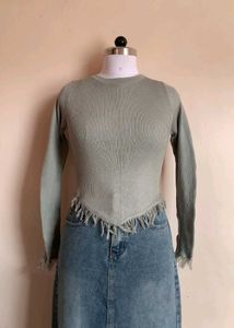 Fringe Trim Knit Top