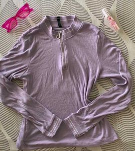Lavender High Neck Ribbed Fitted Top