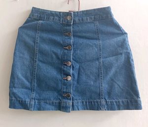 Denim Mini Skirt with Button Detail