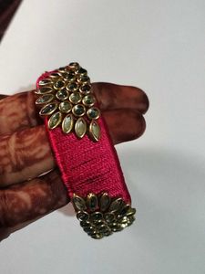 Handcrafted Pink Silk Thread Bangles with Kundan