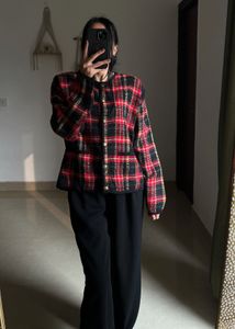KAREN SCOTT RED CHECKED CARDIGAN