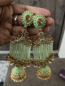 Sea Green Elegant Jhumka Earrings