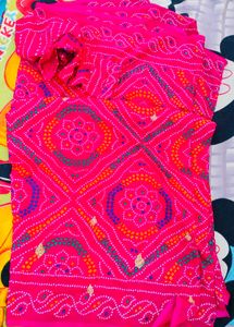 Pink Bandhani Saree With Blouse