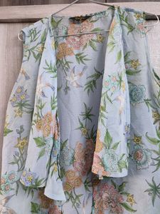 Floral Printed Sky Blue Shrug