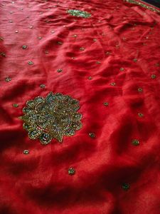 Red cutdana heavy work Saree