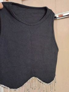 Black Beaded Crop Top