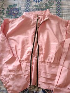 Pink Pleated Bomber Jacket