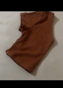 Shein V Neck Brown Crop Top