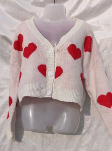 Shein Heart Print Button-Up Cardigan