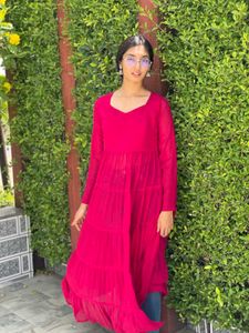 Pink Tiered Anarkali With Plazzo