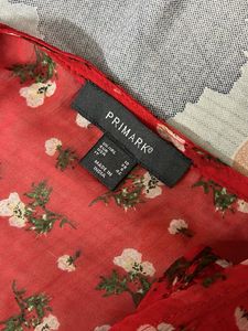 Red Floral Ruffle Blouse