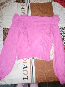 Pink Ruffle Detail Knit Sweater