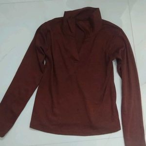 Brown Collar neck Full Sleeve Crop Top