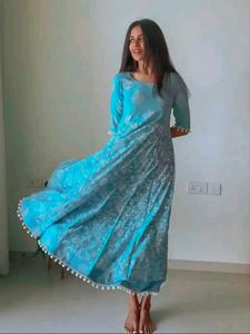 Libas blue &amp; white ethnic motifs printed cotton dr