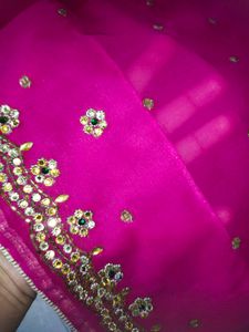 rani pink stone work saree