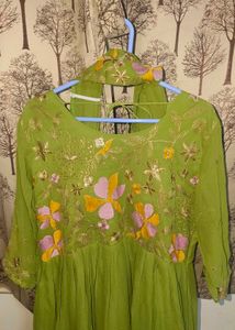 Green Embroidered long frock with Dupatta