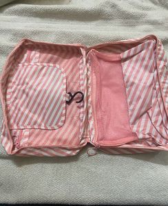 Canvas Stripped Cosmetics Bag
