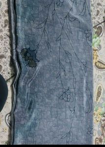 Grey And Black Crepe Saree