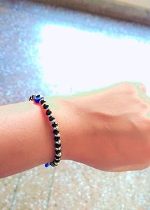Women Bracelet With Beaded Evil Eye For Protection From Evil Vibes Of Haters.....Pure Black Crystal
