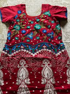 Women’s RED Embroidered Party Wear 3 Piece Kurta