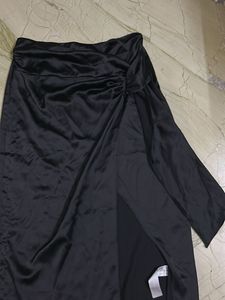 Black Slit Satin Skirt