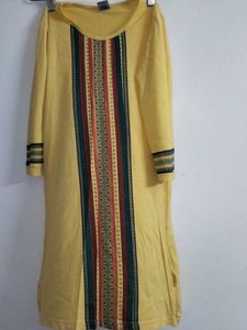 Yellow Dress Ethnic Print - Thigh Length