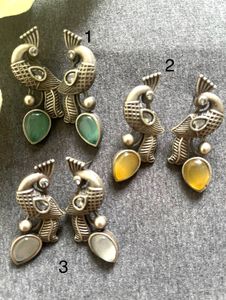 Peacock Silver Replica Earring With Monalisa Stone