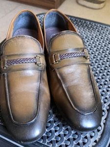 Genuine Leather Olive Patina Penny Loafers